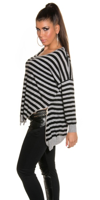 Oversize jumper striped + Zip Grey